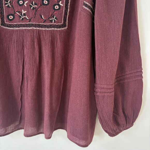 Abercrombie & Fitch Long Sleeve Embroidered Boho Peasant Top Sz M Fall Burgundy - Picture 4 of 7